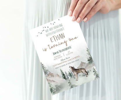 Wolf Party Invitation | Editable Forest Birthday Invite - 47H