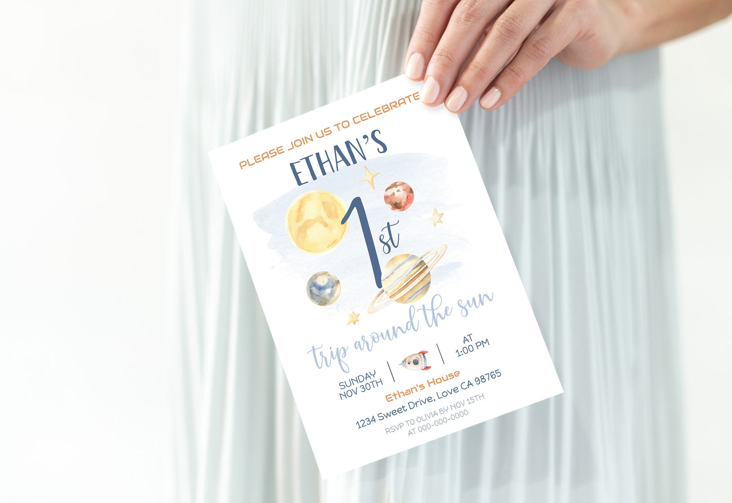 Space 1st Birthday Invitation | Astronaut Birthday Party Invite - 39B