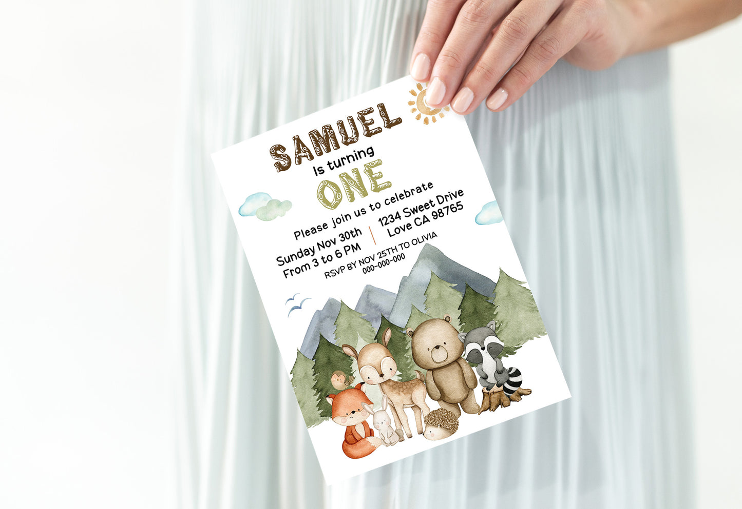 EDITABLE Woodland 1st Birthday Invitation | Forest Animals Birthday Party Invite - 47I