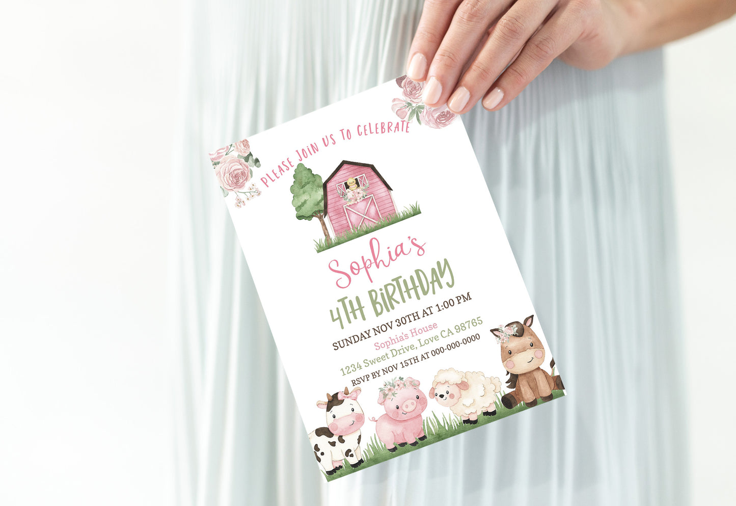 Farm Birthday Invitation Girl | Editable Barnyard Girl Party Invite - 11A