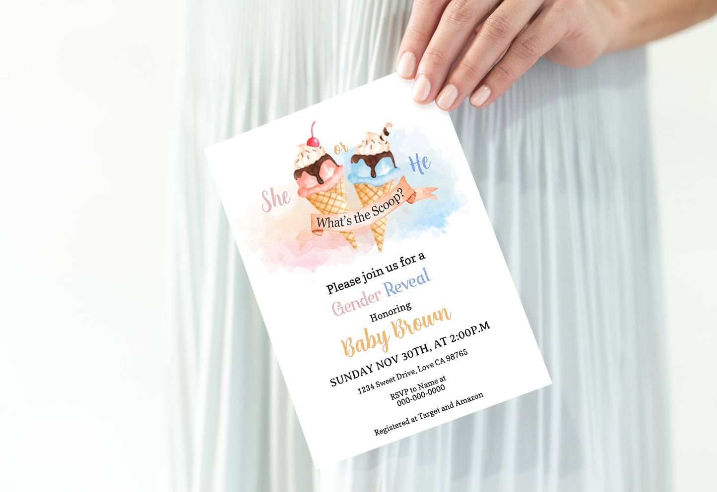 Ice Cream He or She Editable Invitation | Summer Gender Reveal 84B