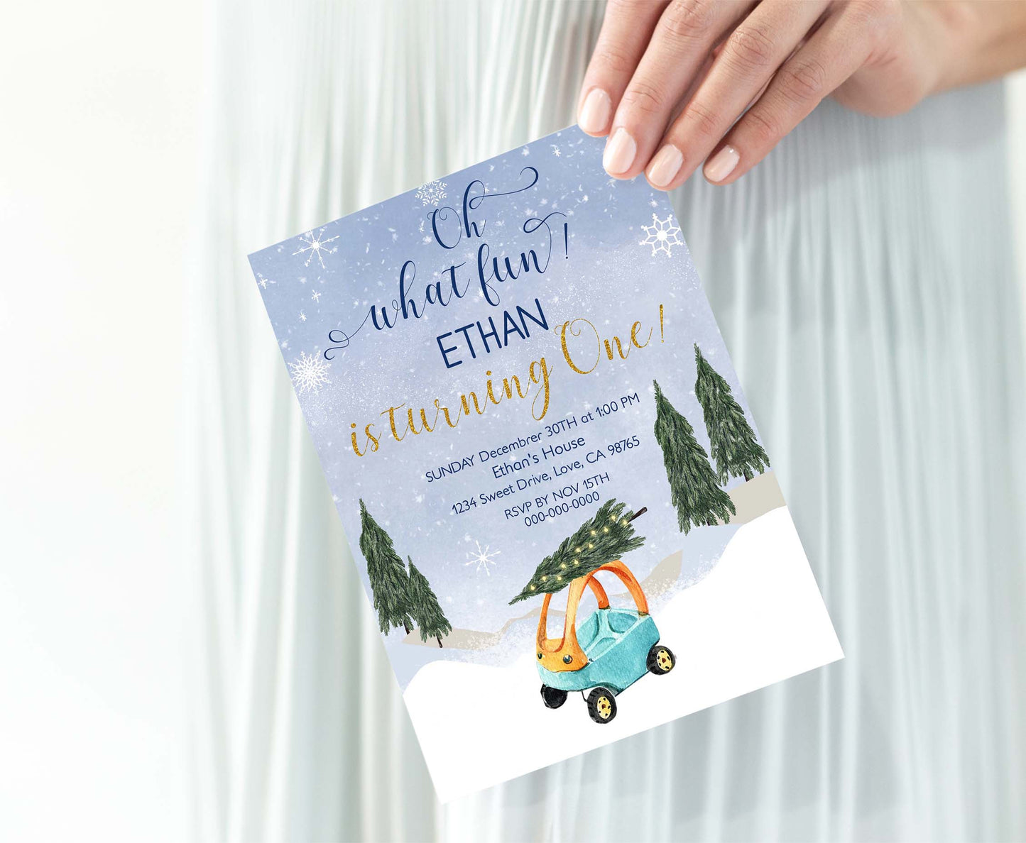 Oh What Fun birthday Invitation | Editable Holiday 1st Birthday Invite - 112A