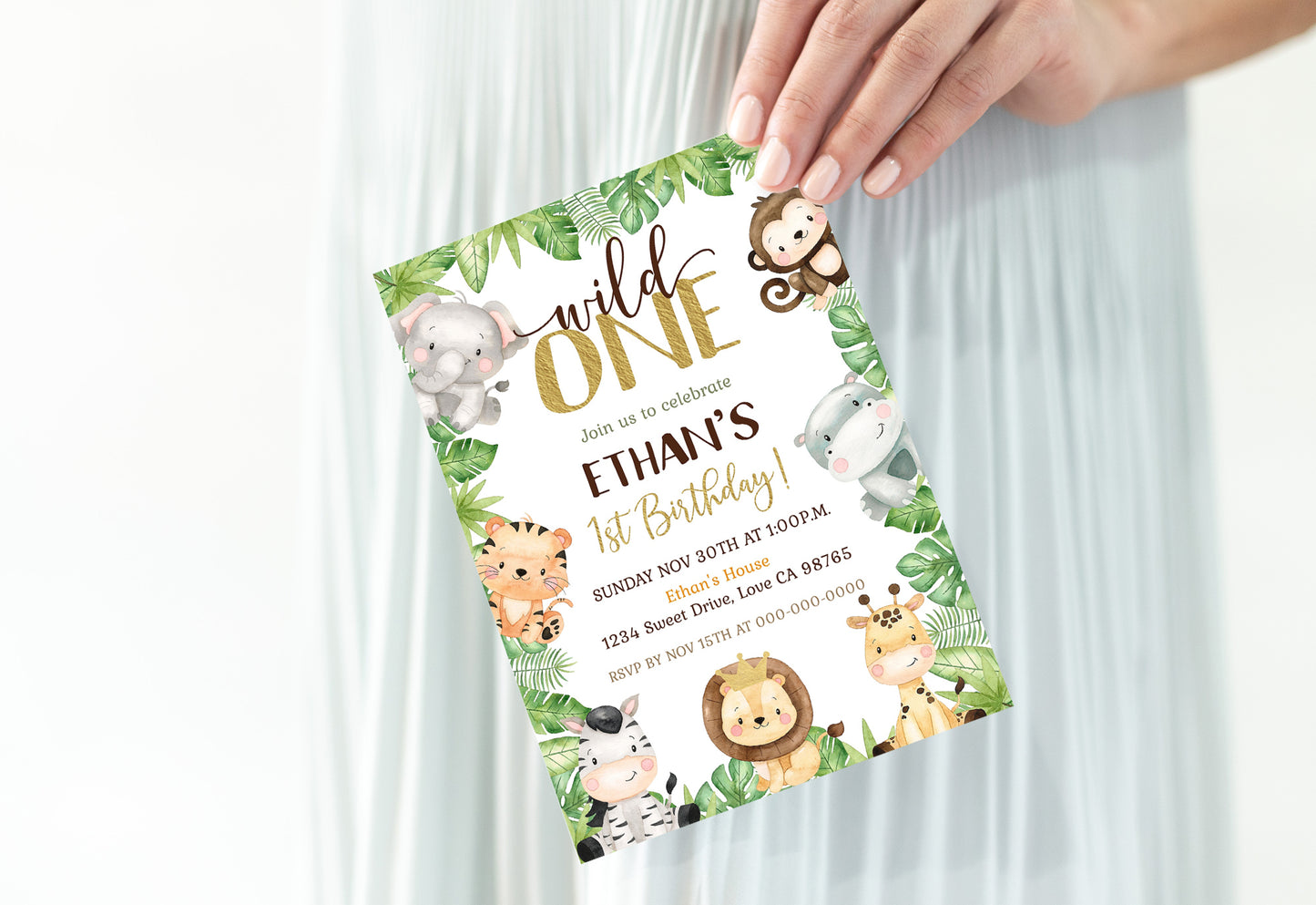 Safari Birthday Invitation | Editable Jungle Animals Party Invite - 35E