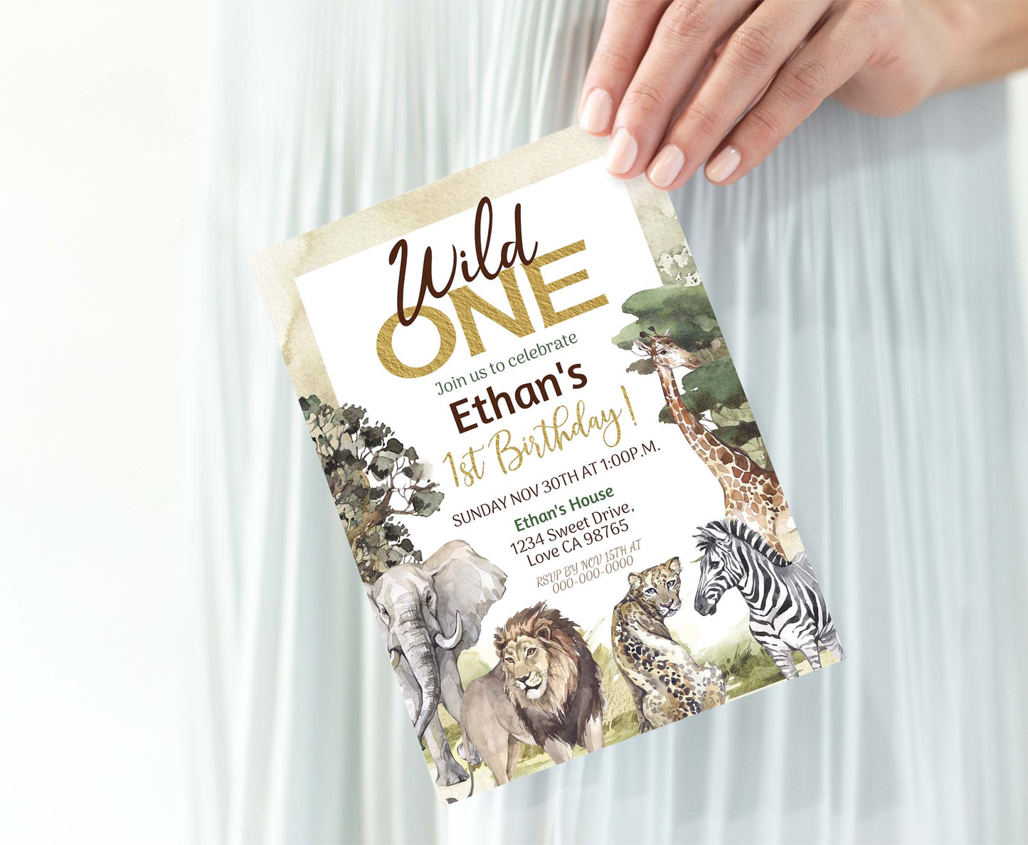 Wild One Birthday Invitation | Safari 1st birthday Party Invite - 35I