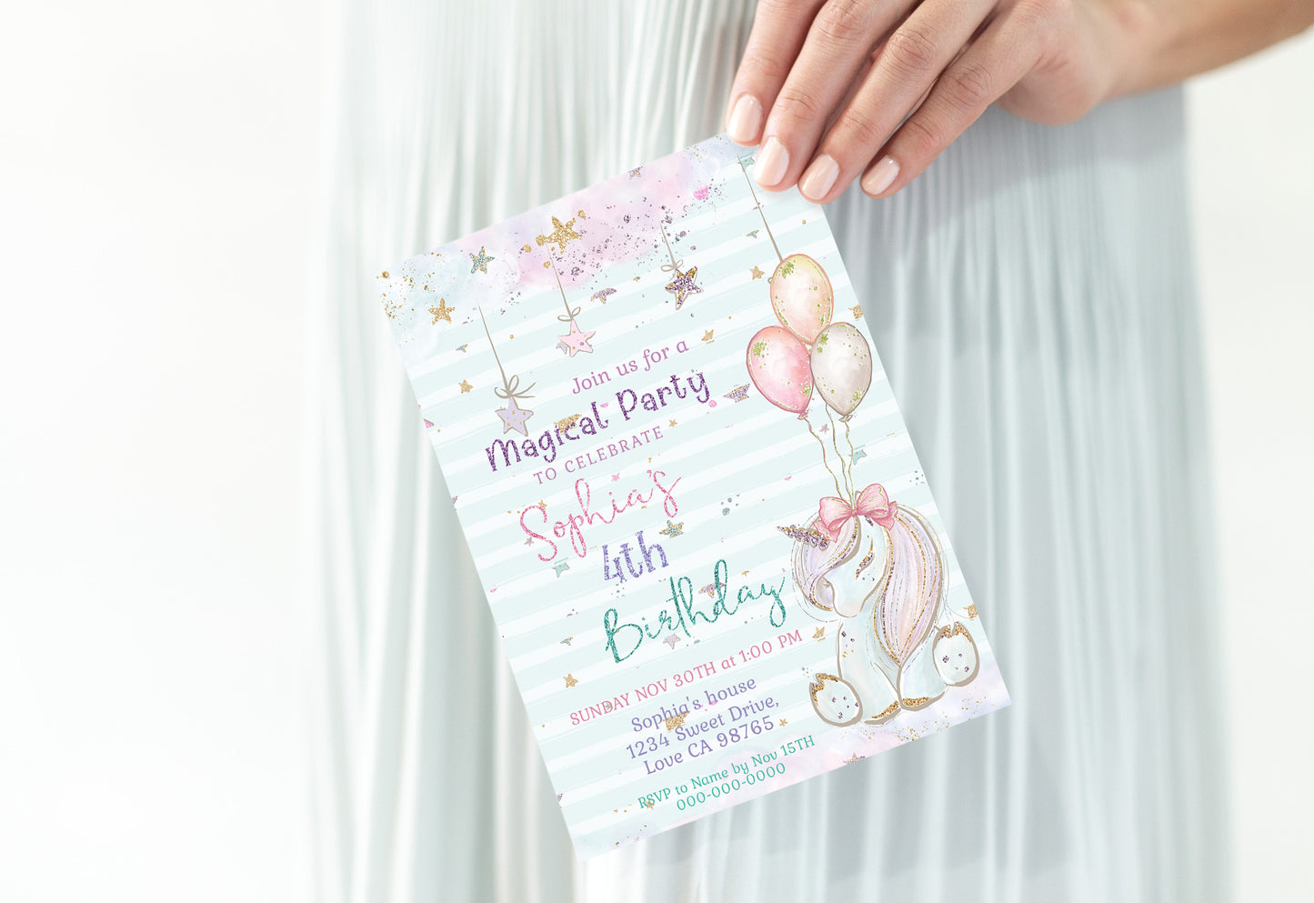 EDITABLE Unicorn Birthday Party Invitation - 45A