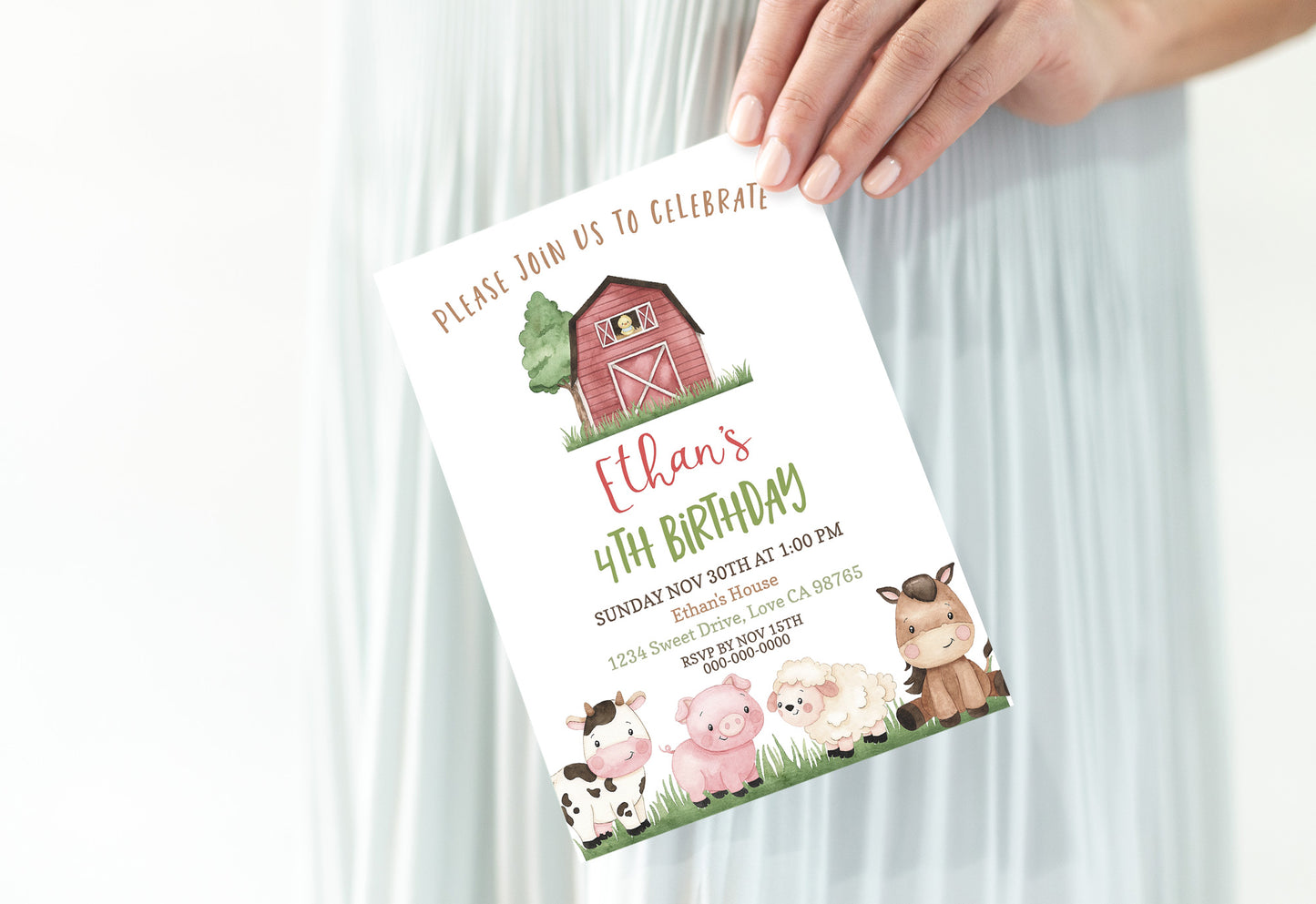 Farm Birthday Invitation Boy | Editable Barnyard Party Invite - 11A