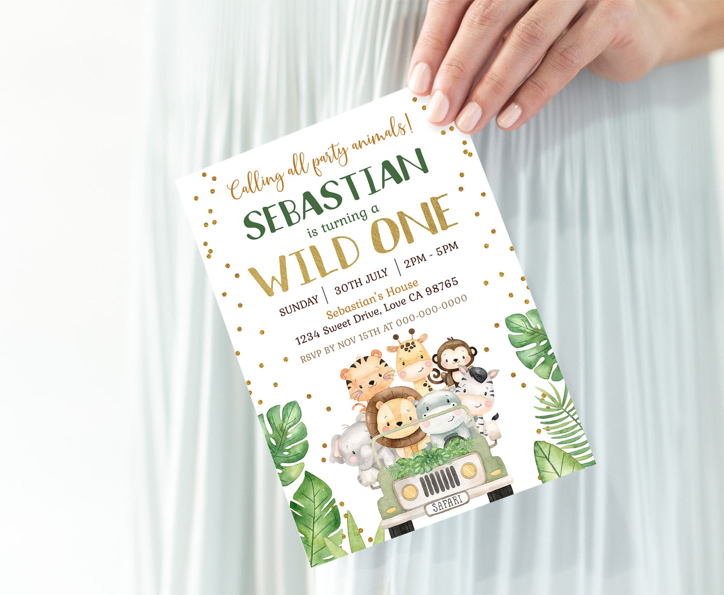 Wild One Safari Birthday Invitation | Editable SafariParty Invite - 35E