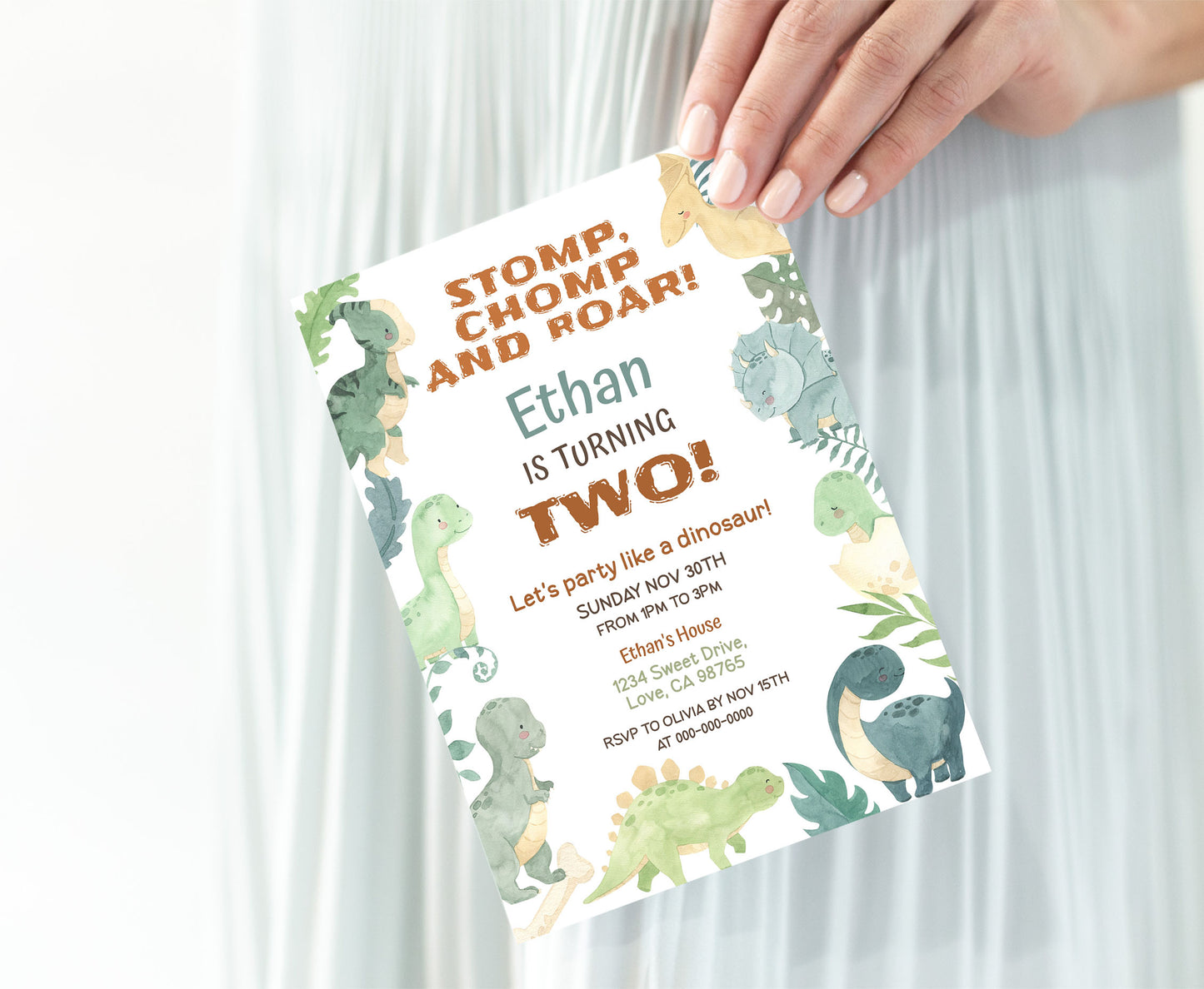 Dinosaur Birthday Invitation | Editable Dino Party Invite - 08B