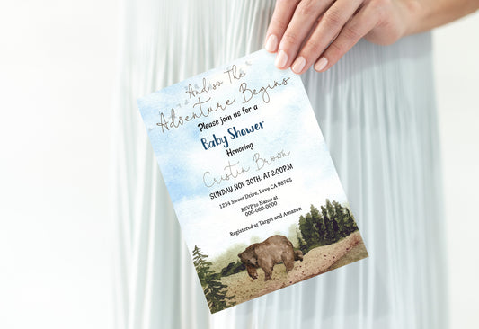 Bear Baby Shower Invitation | Editable Woodland Baby Boy Shower Invite - 47H2