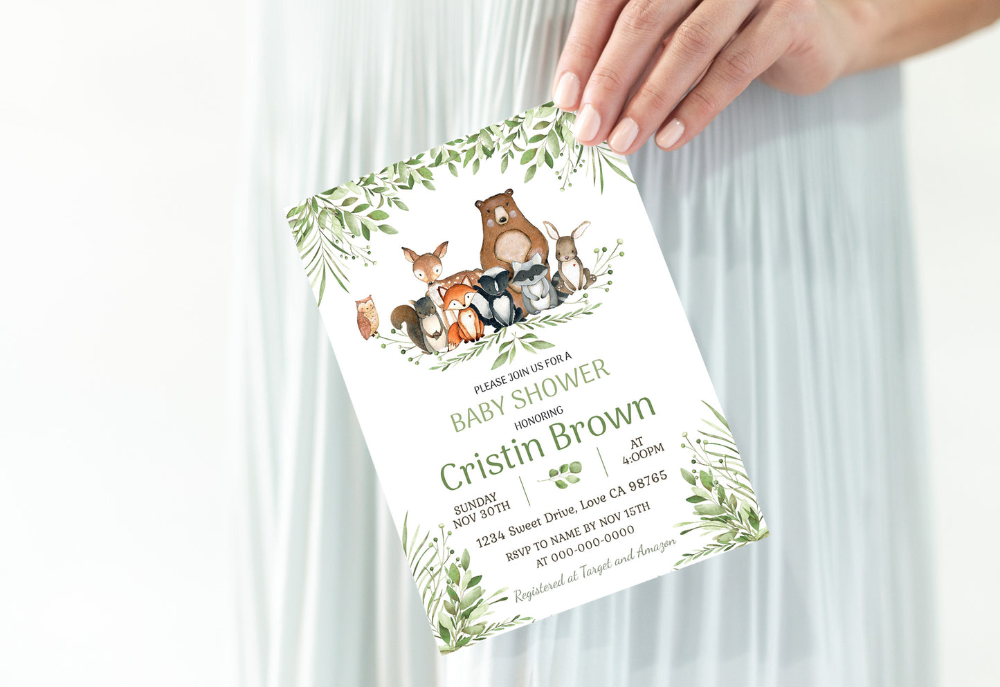 Woodland Baby Shower Invitation | Editable Forest Animals Baby Shower Invite - 47J0