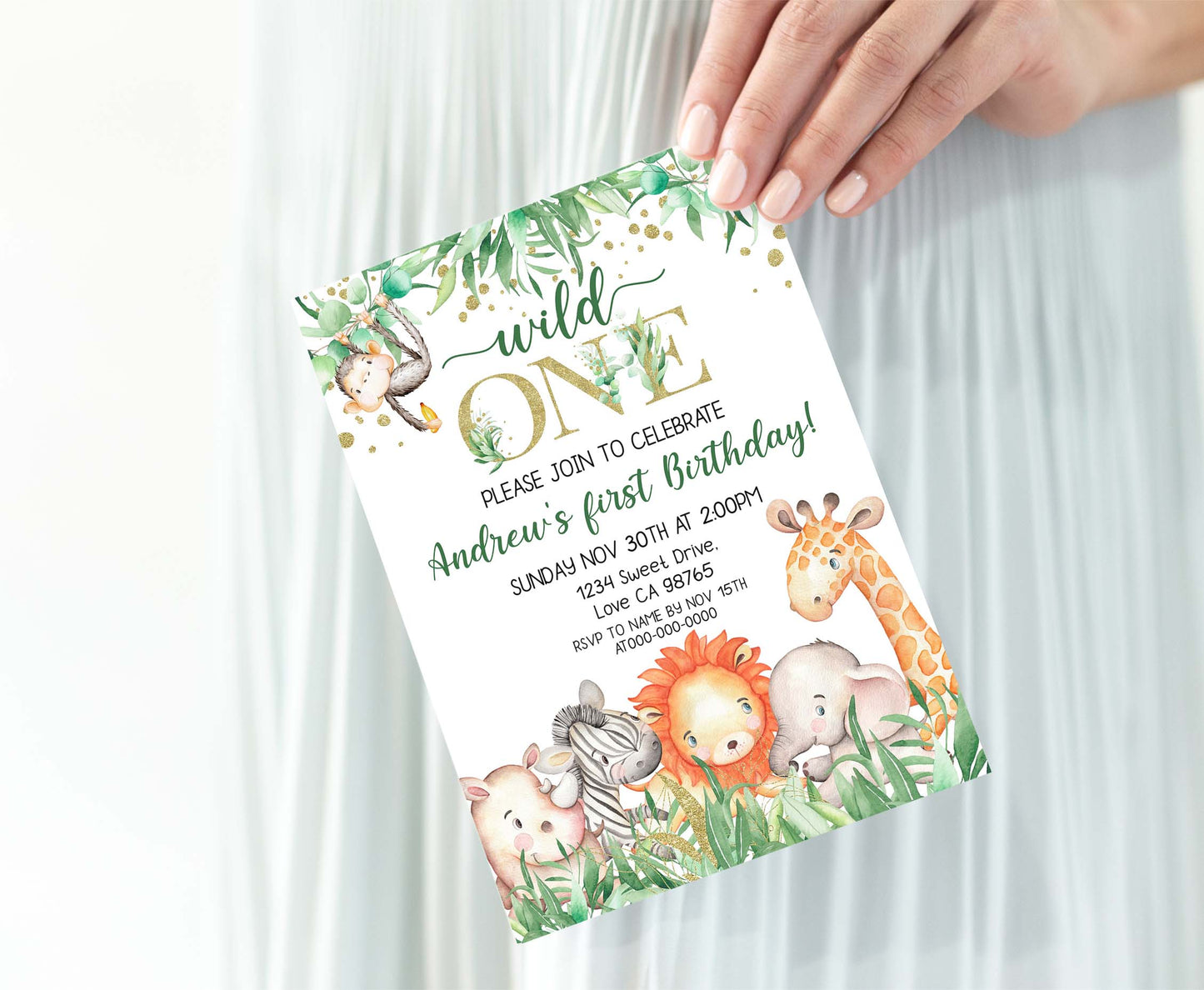 Safari Birthday Invitation | Editable Jungle Animals Party Invite - 35J