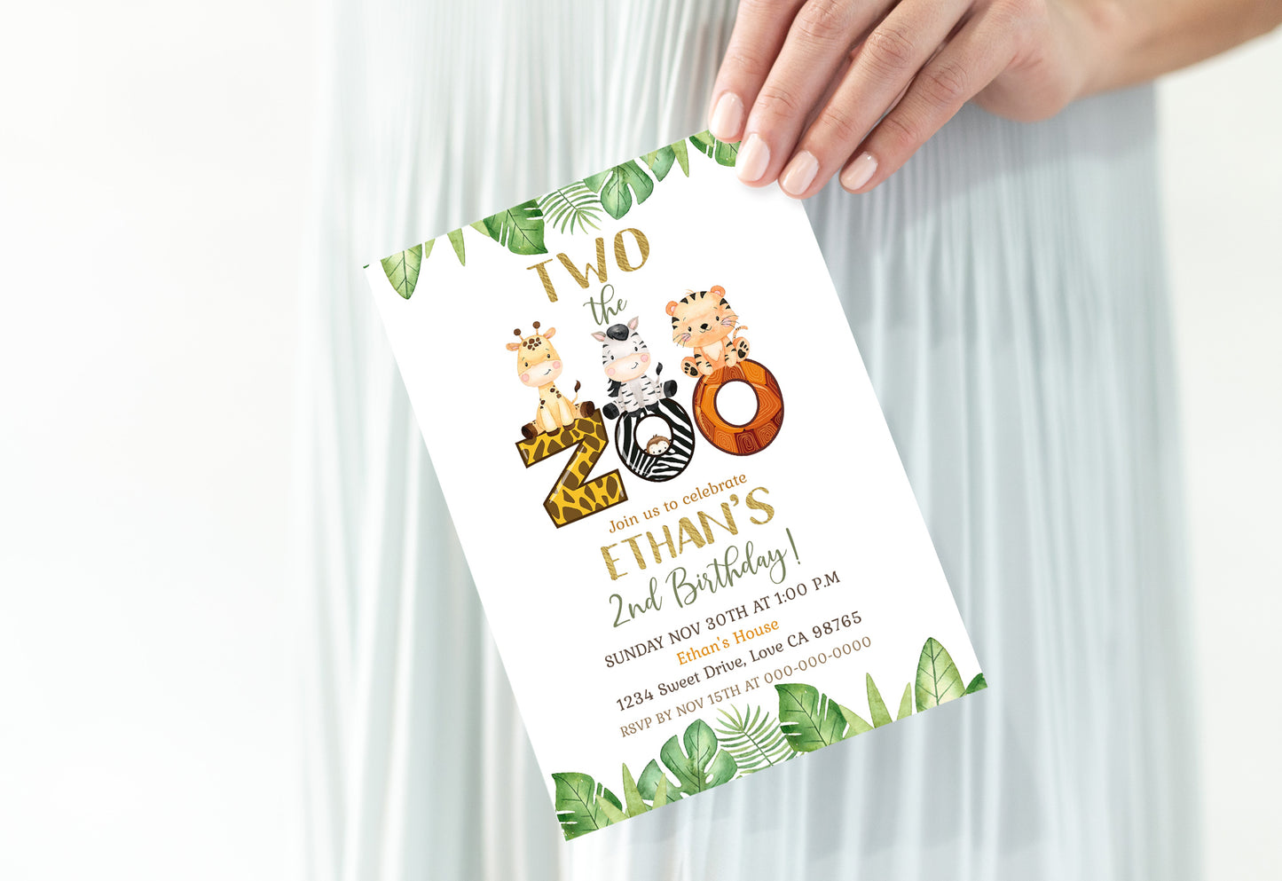 TWO the Zoo Party Invitation | Safari Animals 2nd birthday Invite - 35E