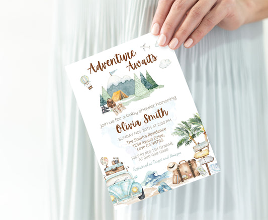 Adventure Awaist Baby Shower Invitation | Editable travel Baby Shower Invite - 43A