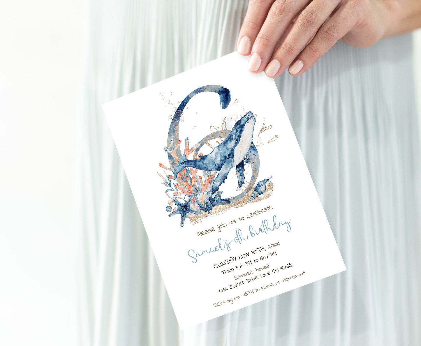 Whale Sixth birthday Invitation | Editable Under the sea invite - 44C