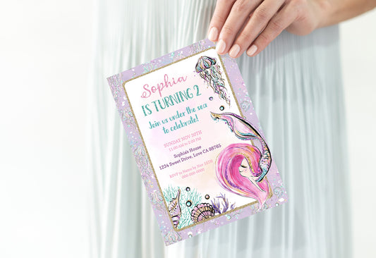 Mermaid Party Invitation | EDITABLE Under The Sea Girl Birthday Invite - 20B1