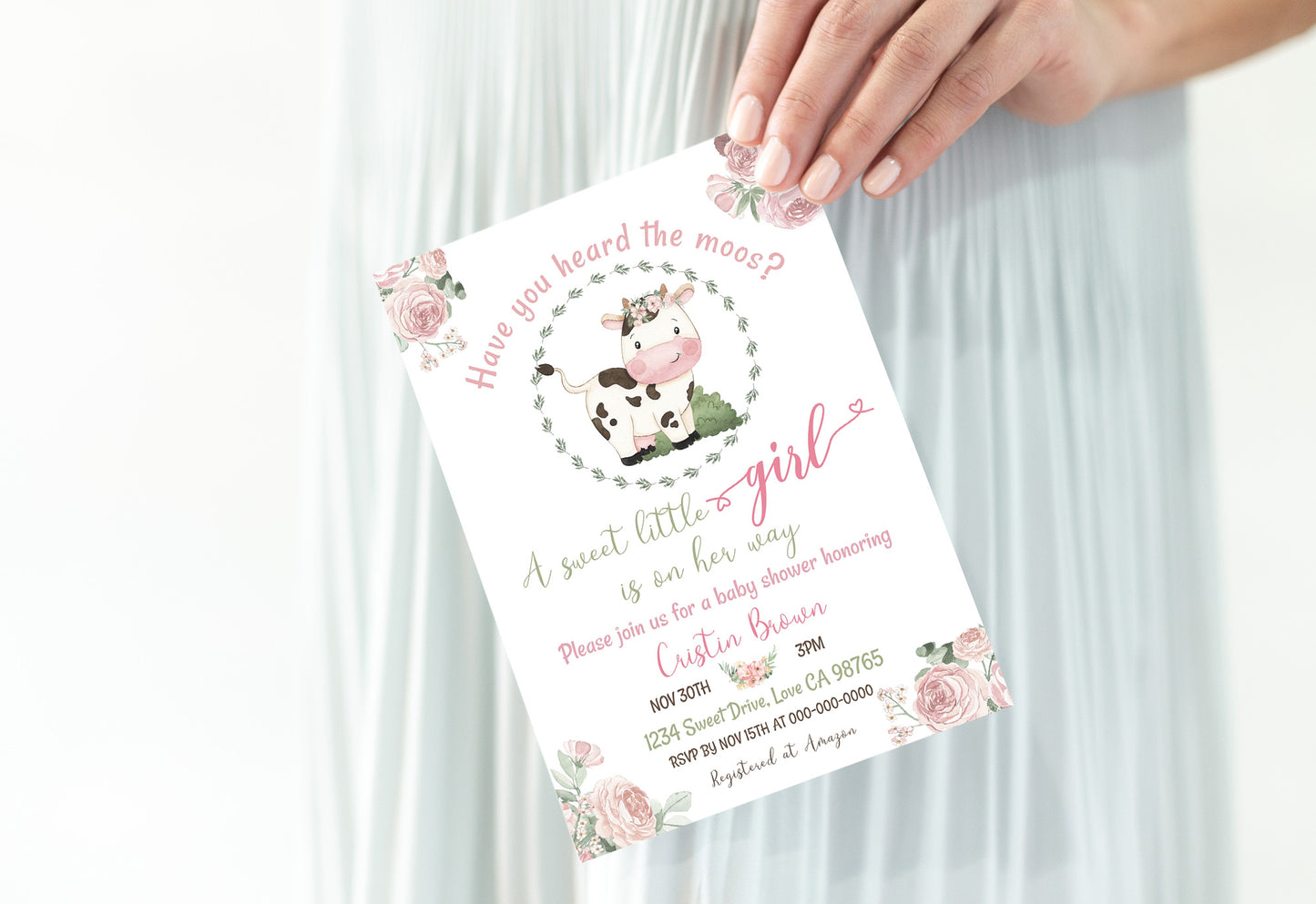 Floral Cow Baby Shower Invitation | Farm Girl Shower Invite - 11A