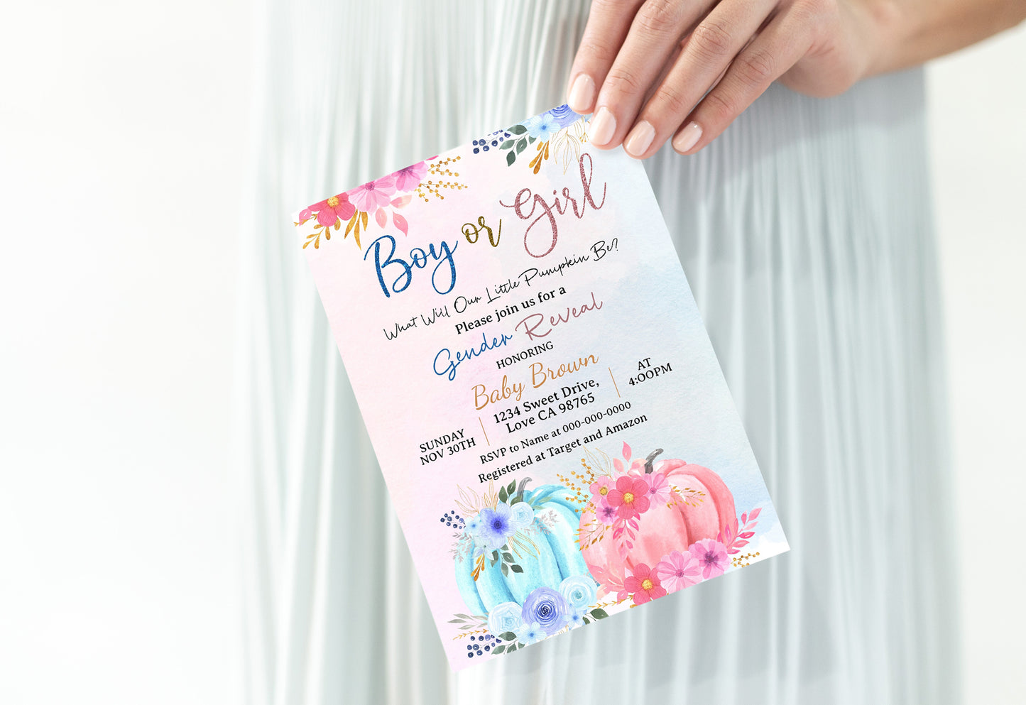 Boy or Girl Pumpkin Gender Reveal Invitation | Fall Gender Reveal -30D