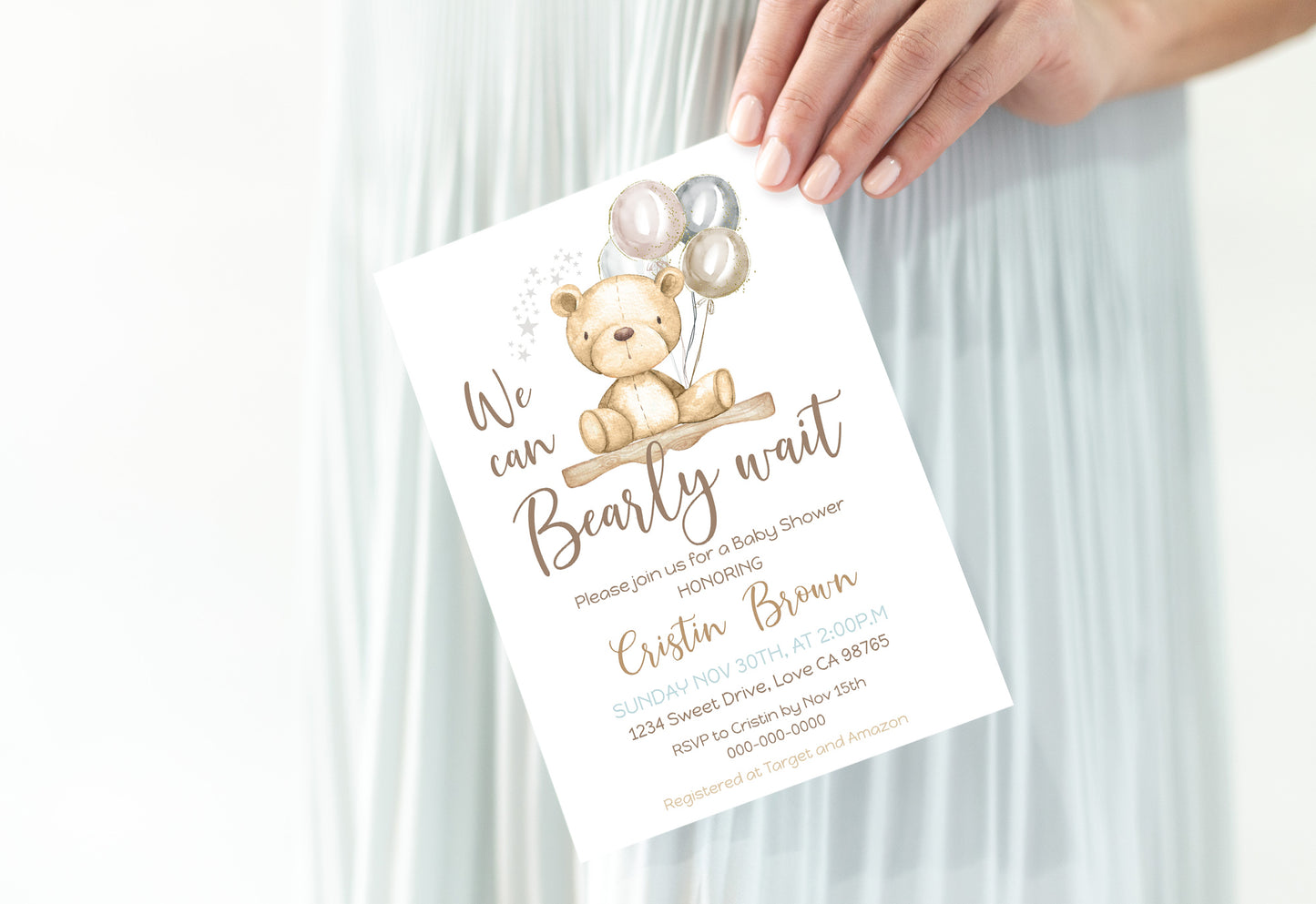 Teddy bear baby shower invitation | Editable boy baby shower invite - 76A