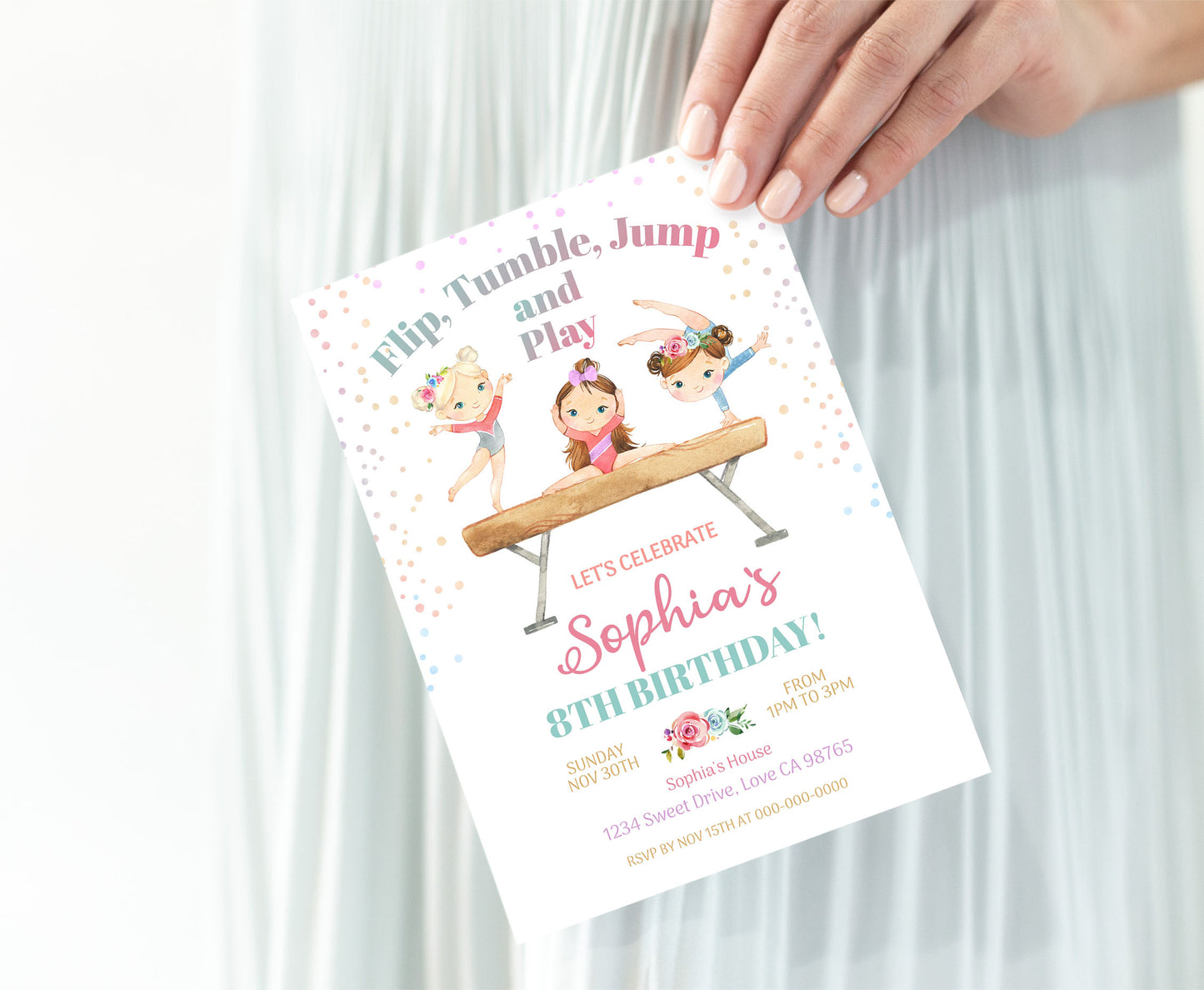 Gymnastic Birthday Invitation Girl | Gymnastic Party Invite - 99A