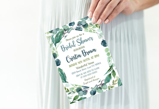 Eucalyptus Bridal Shower Invitation | Editable Greenery Bridal Shower Invite - 57A