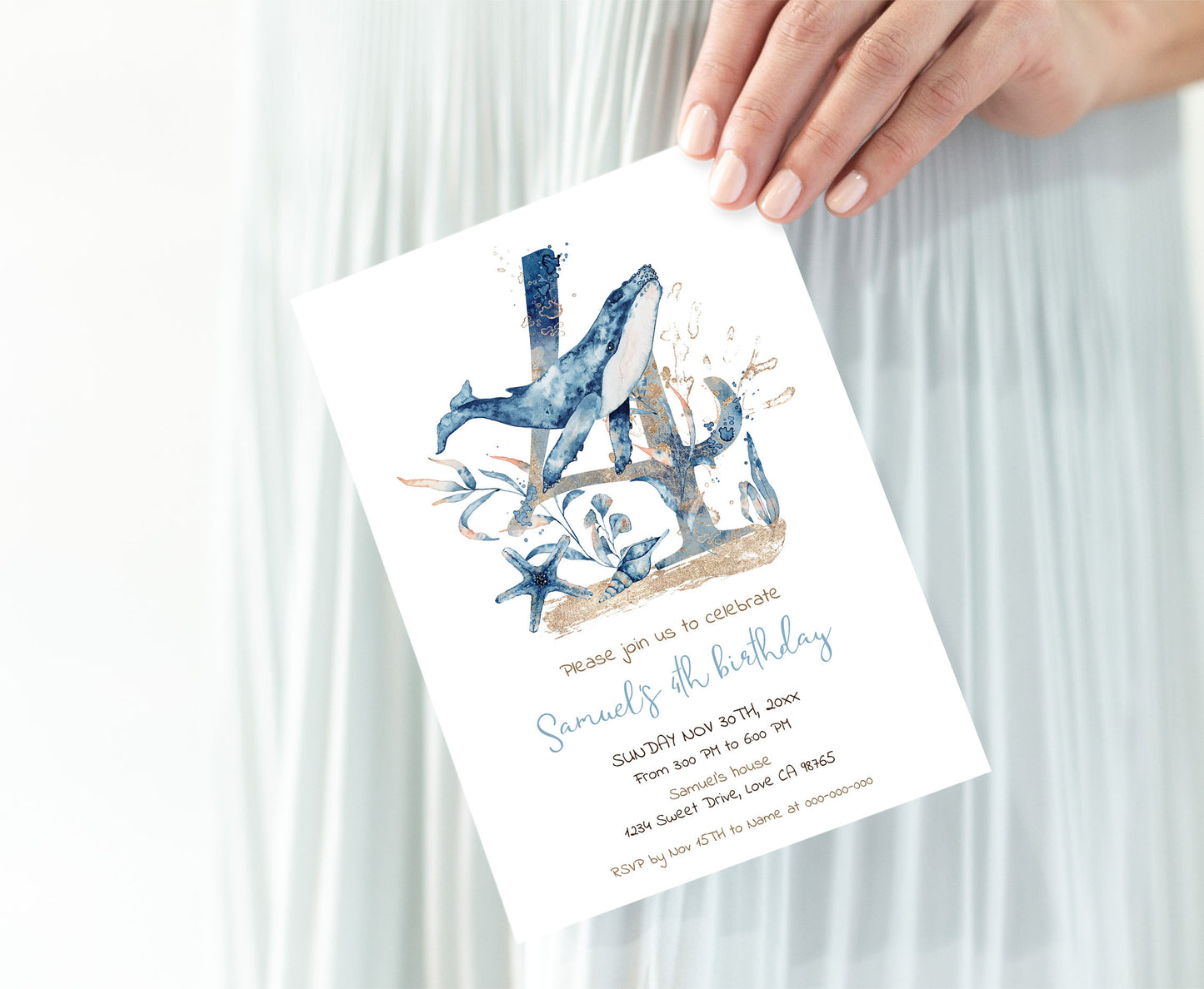 Whale fourth Birthday Invitation | Editable Under the sea Invite - 44C