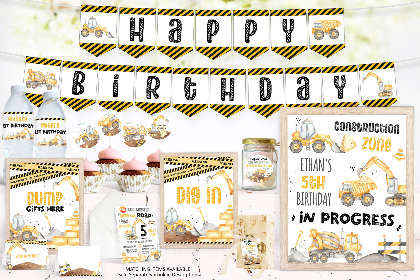 Construction Birthday Party Invitation | Editable Under Construction Theme Invite - 07A