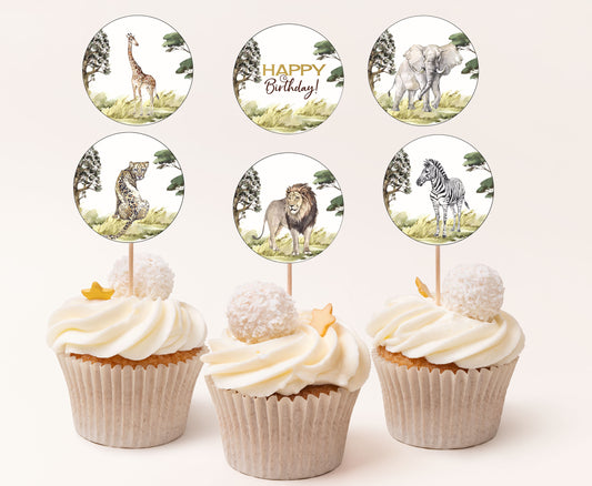 Safari Cupcake Toppers | Jungle Themed Birthday Cupcake Picks - 35I