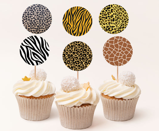 Animal print Cupcake Toppers | Safari Themed Birthday Cupcake Picks - 35H