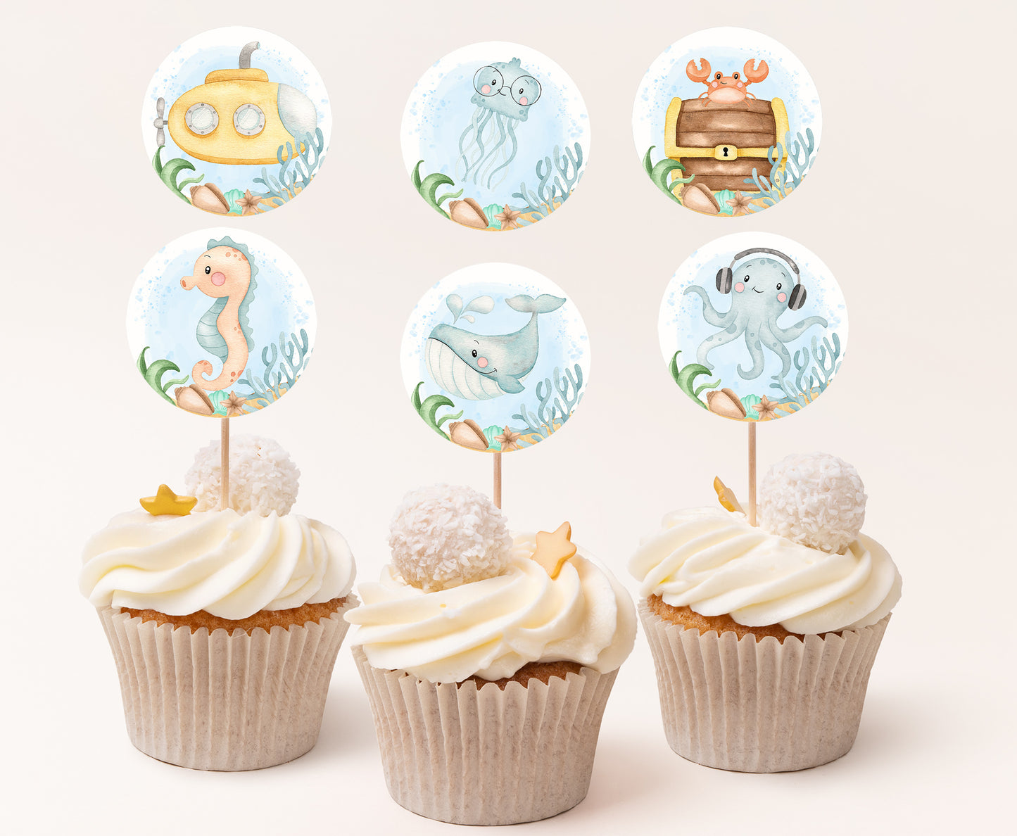 Under the Sea Cupcake Toppers | Ocean Themed Party Decorations - 44A