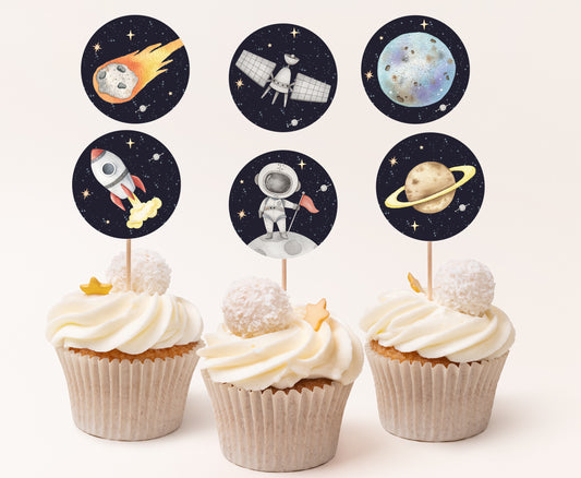 Space Cupcake Toppers | Astronaut Themed Birthday Cupcake Picks - 39C