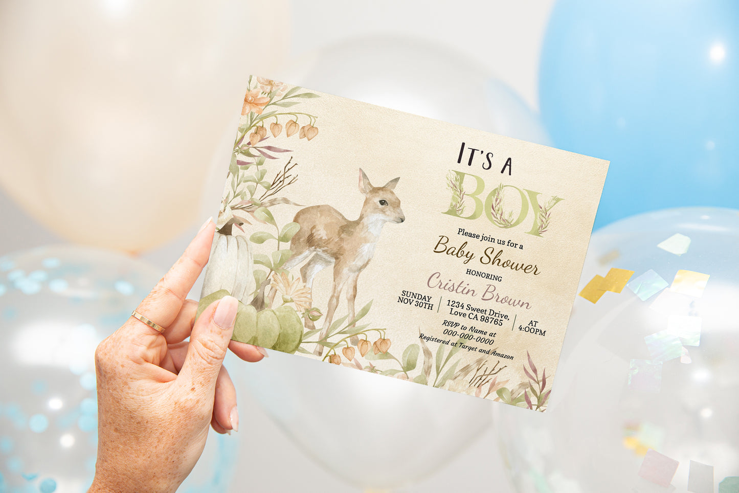 Editable It's a boy deer Invitation | Fall Boy Baby Shower- 30E2