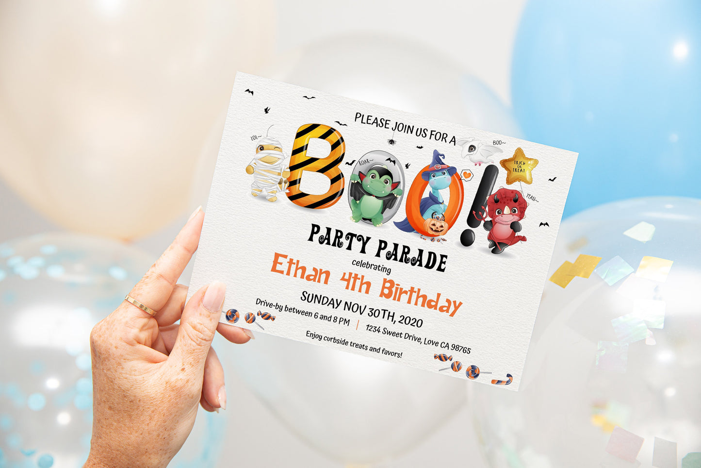 Editable Halloween Birthday Invitation | Dinosaurs Party Theme - 115F