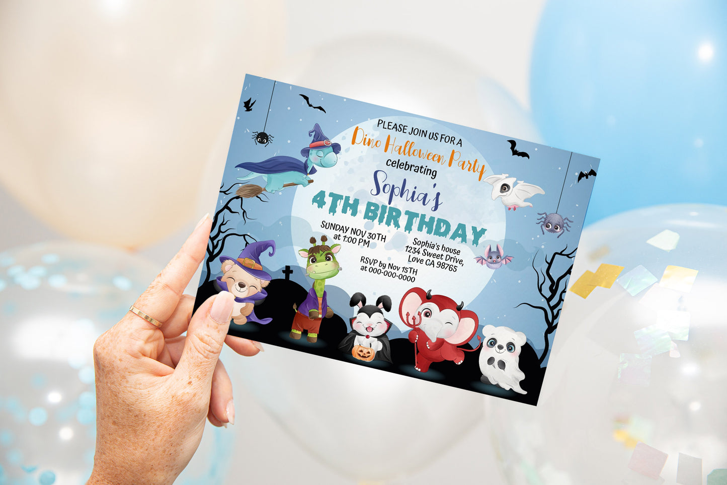 Editable Halloween Birthday Invitation | Woodland Animals Themed Party - 115F