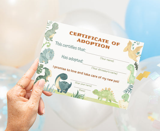 Dinosaur adoption certificate | Dinosaur birthday party - 08B