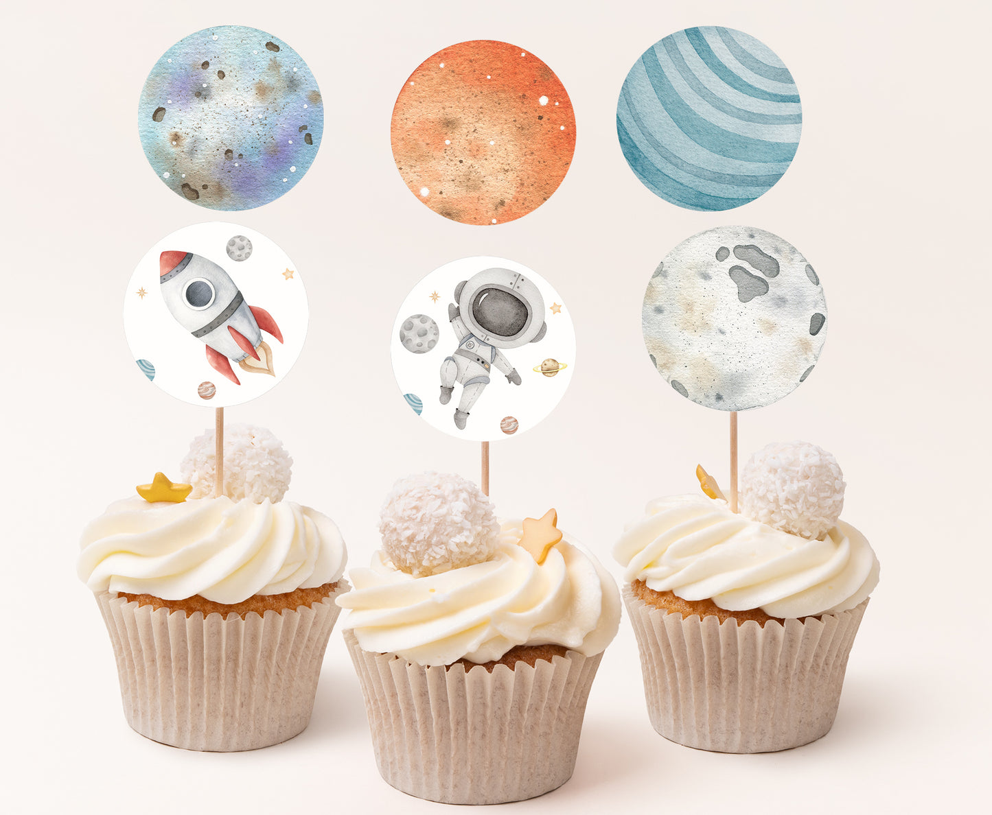 Astronaut Cupcake Toppers | Outer Space Themed Cupcake Picks - 39C