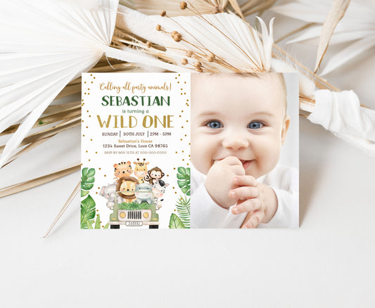 Editable Safari Photo Invitation | Jungle animals Birthday Invite - 35E