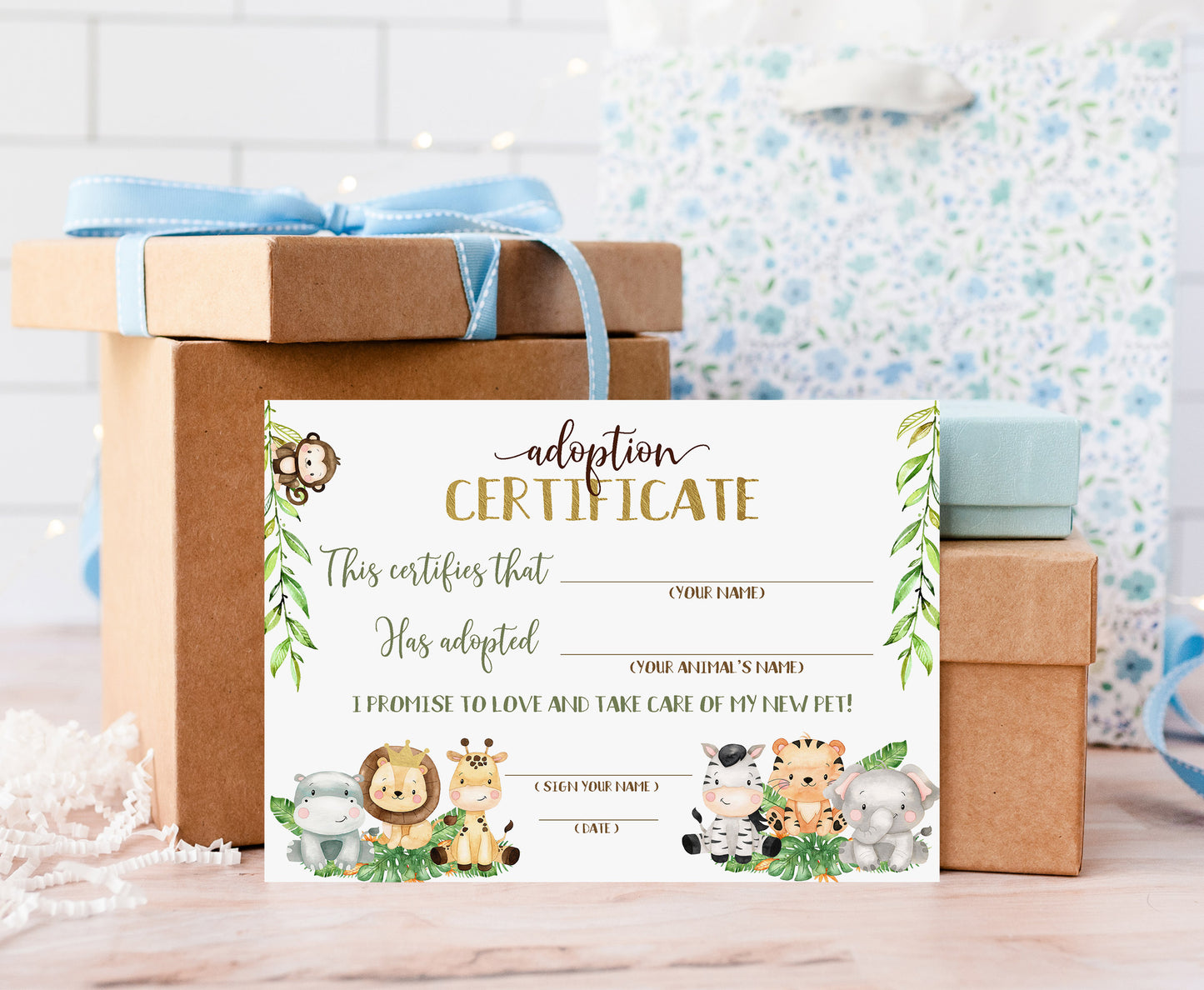 Safari Adoption Certificate | Jungle Birthday Game - 35E