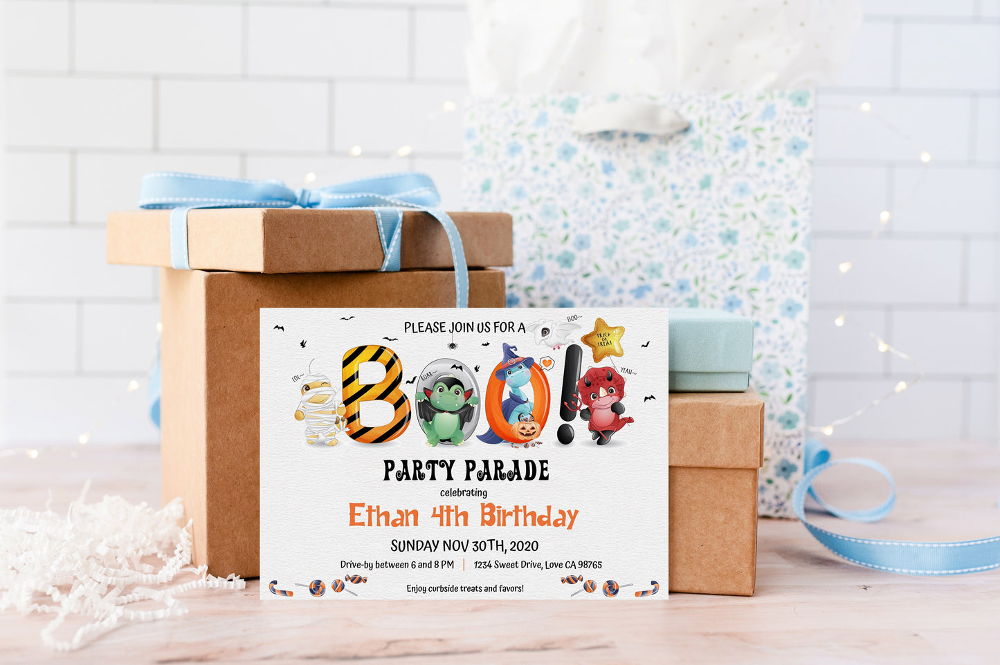 Editable Halloween Birthday Invitation | Dinosaurs Party Theme - 115F