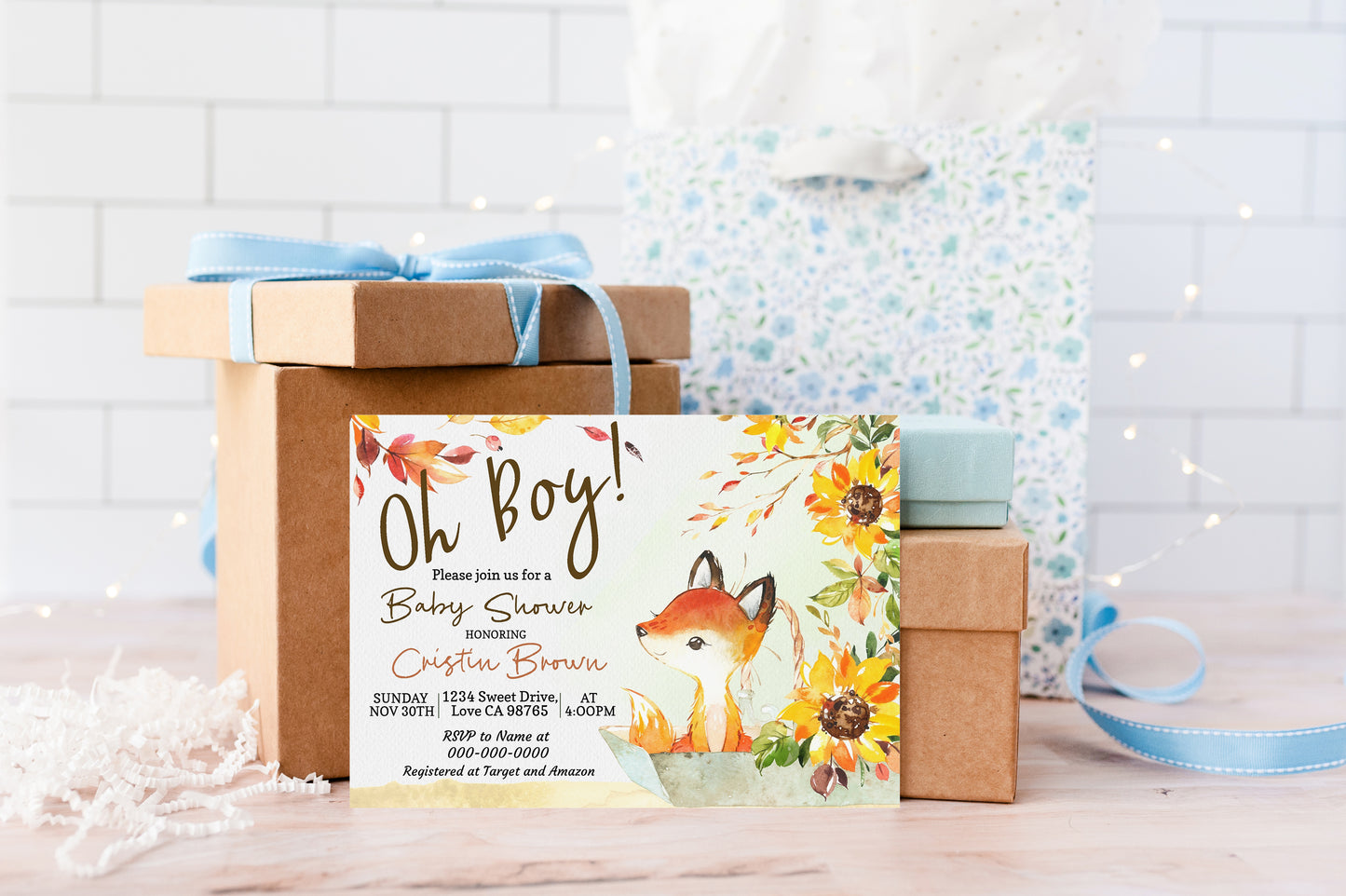 Editable Oh Boy Pumpkin Invitation | Fall Fox Baby Shower - 30F2