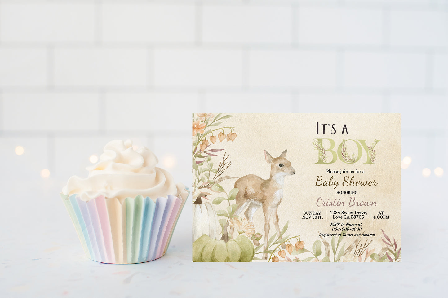 Editable It's a boy deer Invitation | Fall Boy Baby Shower- 30E2