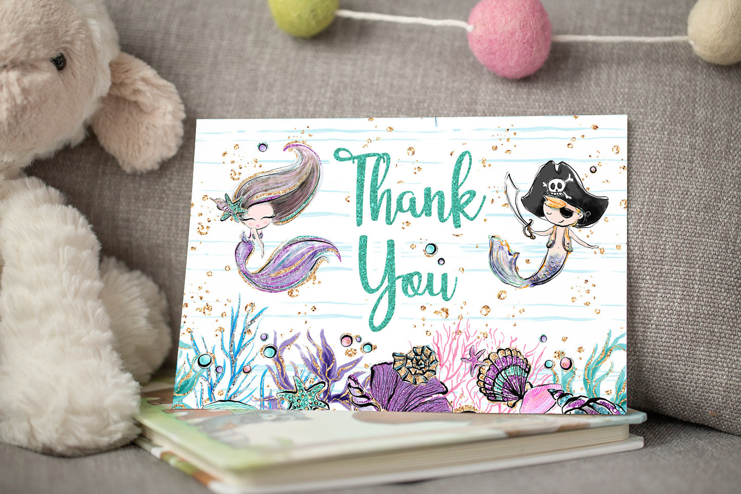 Mermaid and Pirate Party Thank You Card - 20A