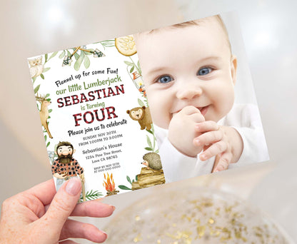Editable Lumberjack Photo Invitation | Buffalo Plaid Birthday Invite - 19A