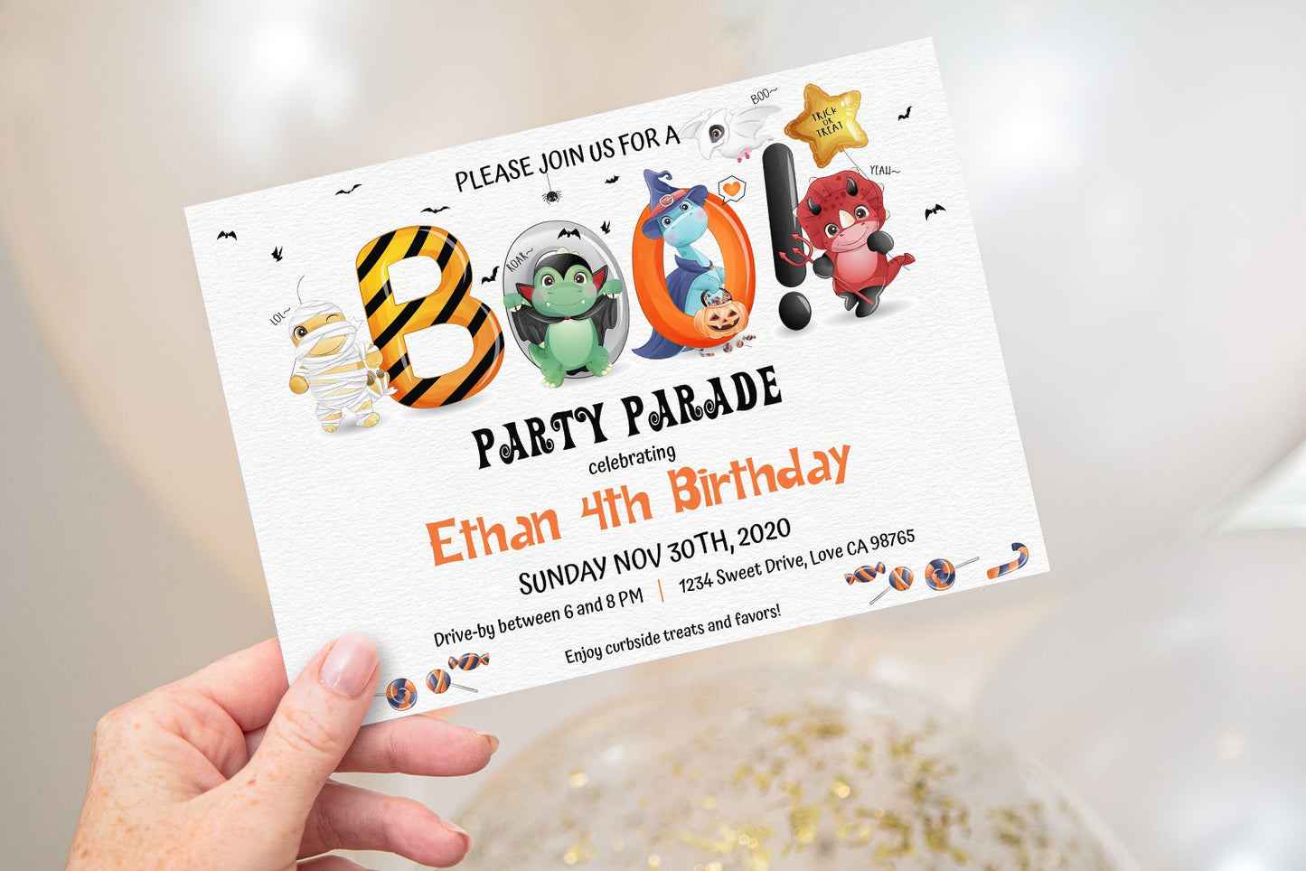 Editable Halloween Birthday Invitation | Dinosaurs Party Theme - 115F