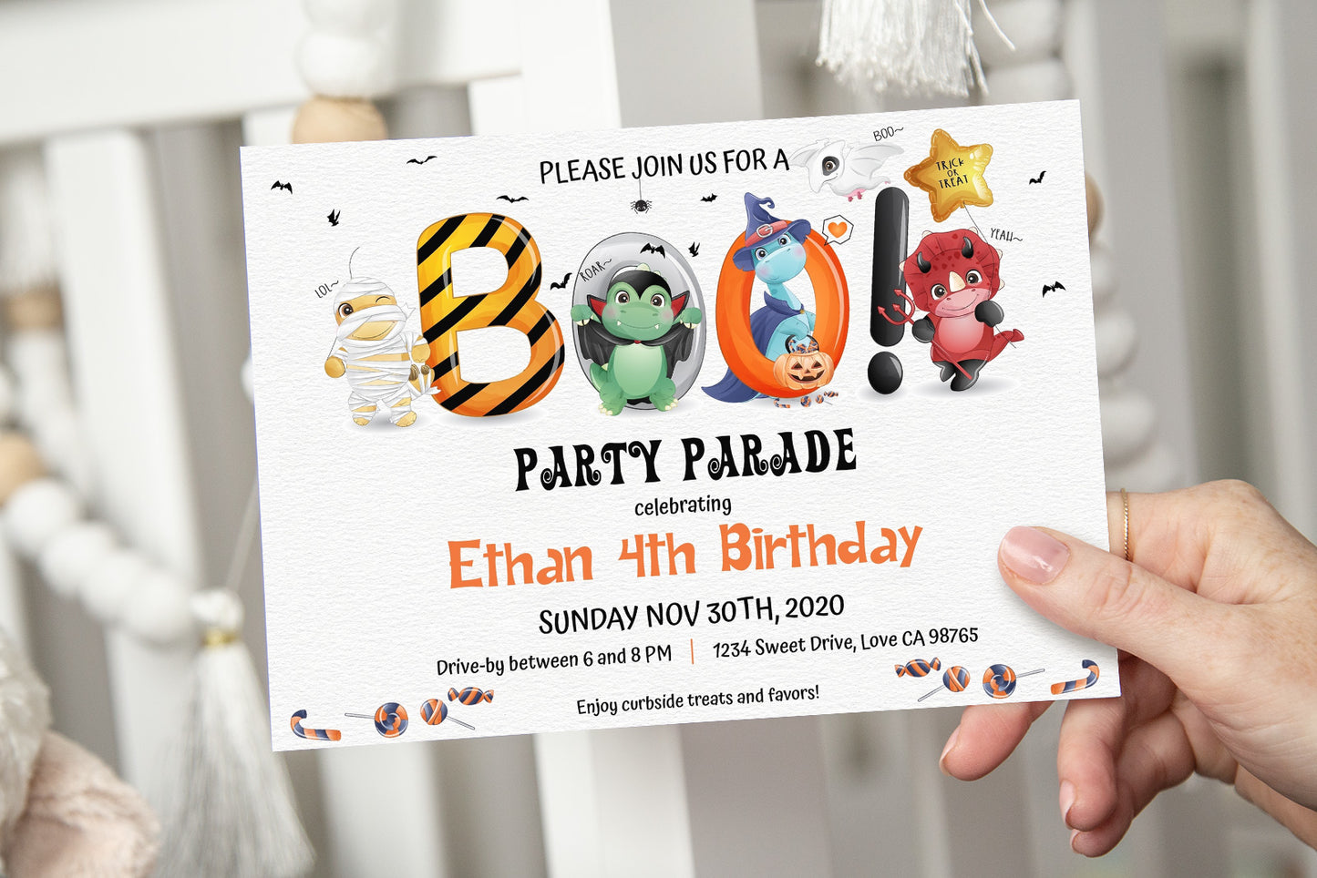 Editable Halloween Birthday Invitation | Dinosaurs Party Theme - 115F