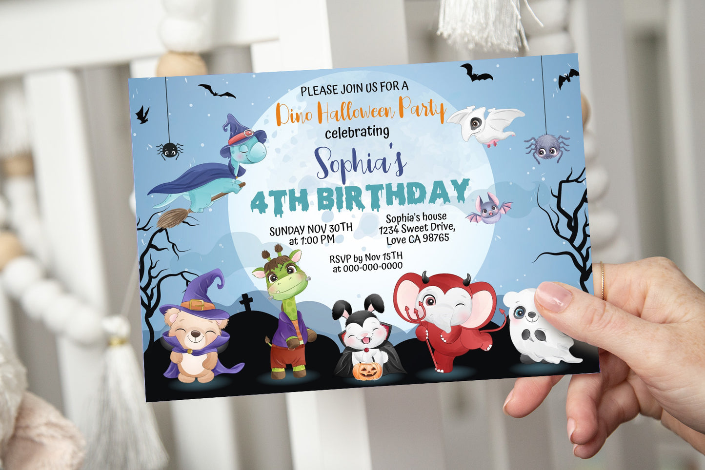 Editable Halloween Birthday Invitation | Woodland Animals Themed Party - 115F