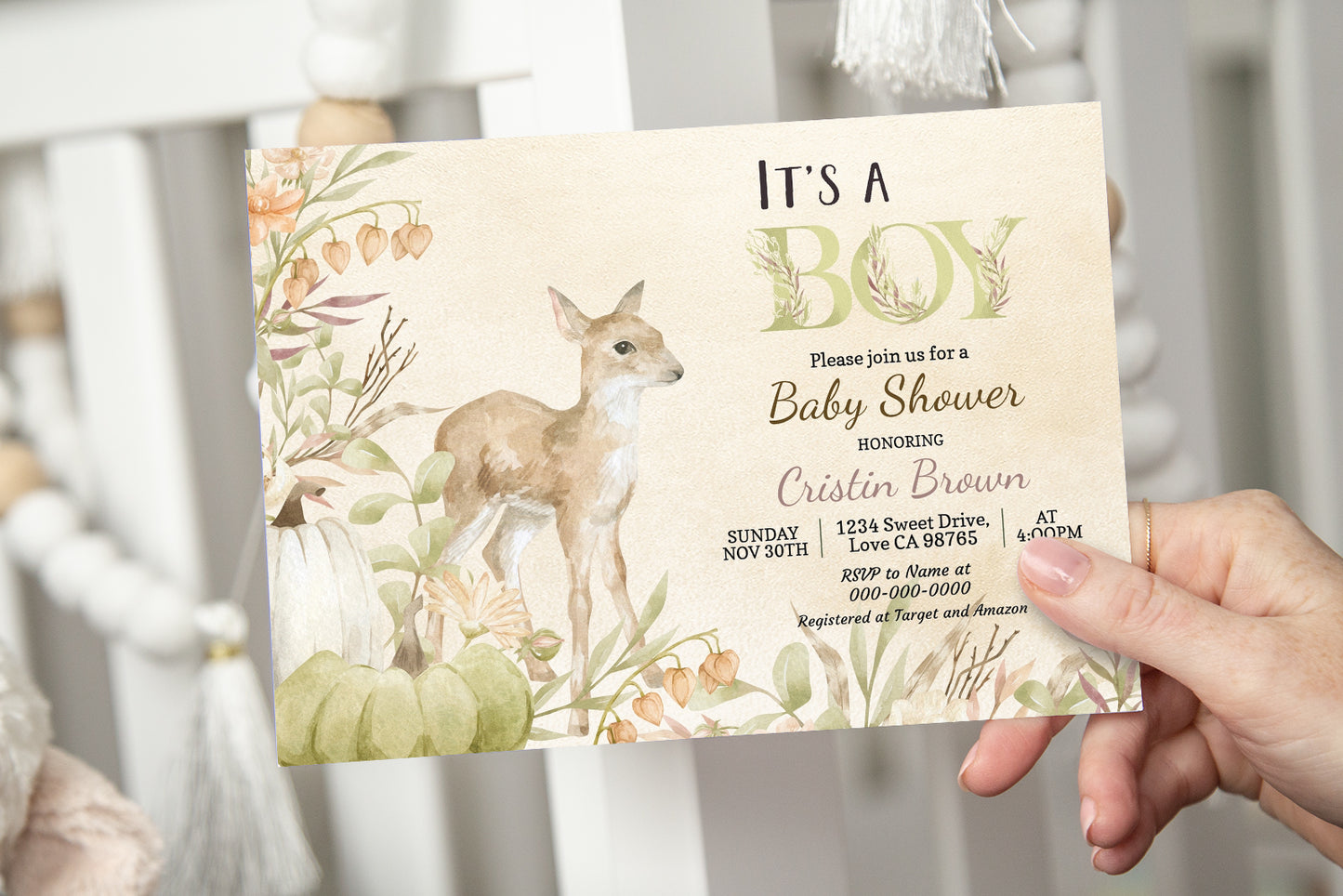 Editable It's a boy deer Invitation | Fall Boy Baby Shower- 30E2