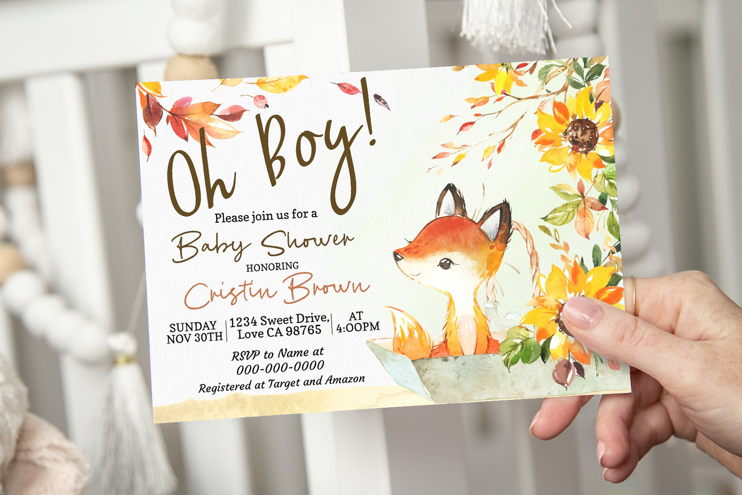 Editable Oh Boy Pumpkin Invitation | Fall Fox Baby Shower - 30F2