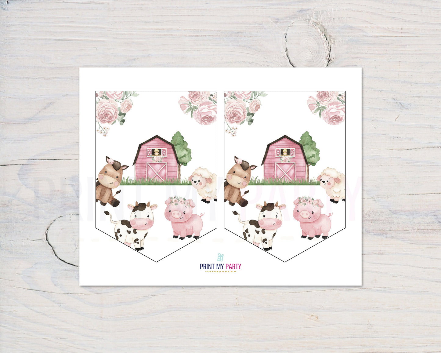 Floral Farm Happy Birthday Banner | Pink Barnyard Themed Party Decorations - 11A