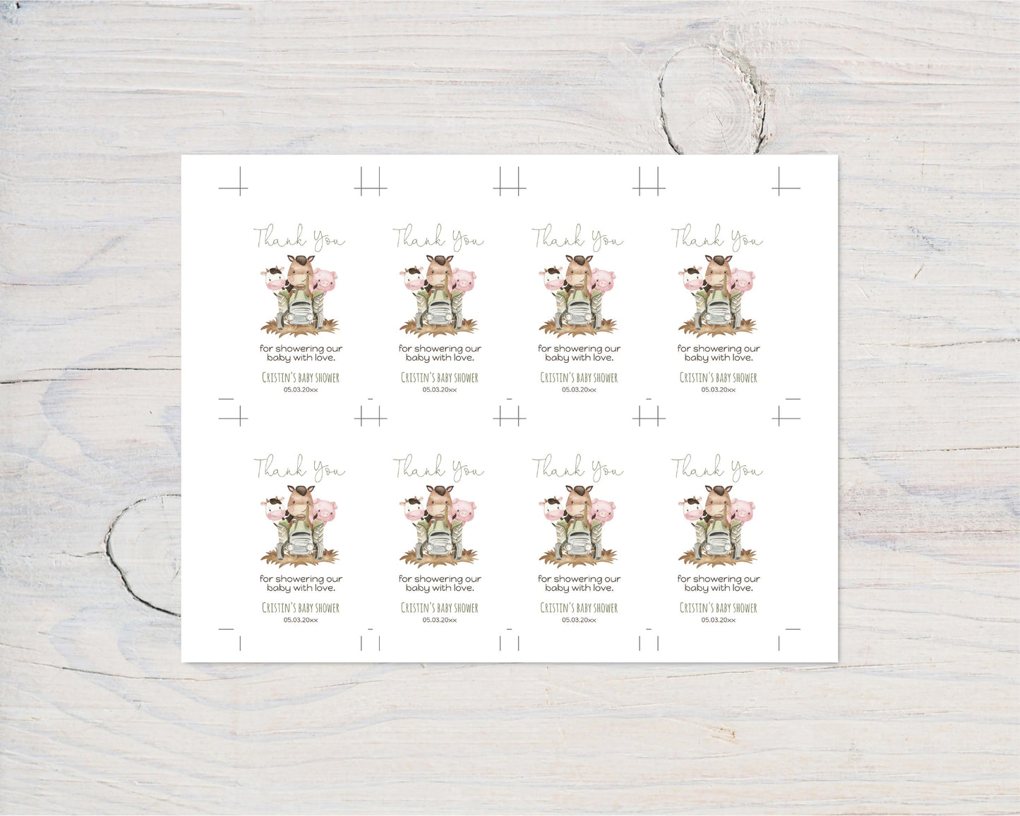 Editable Farm baby shower thank you tags - 11E