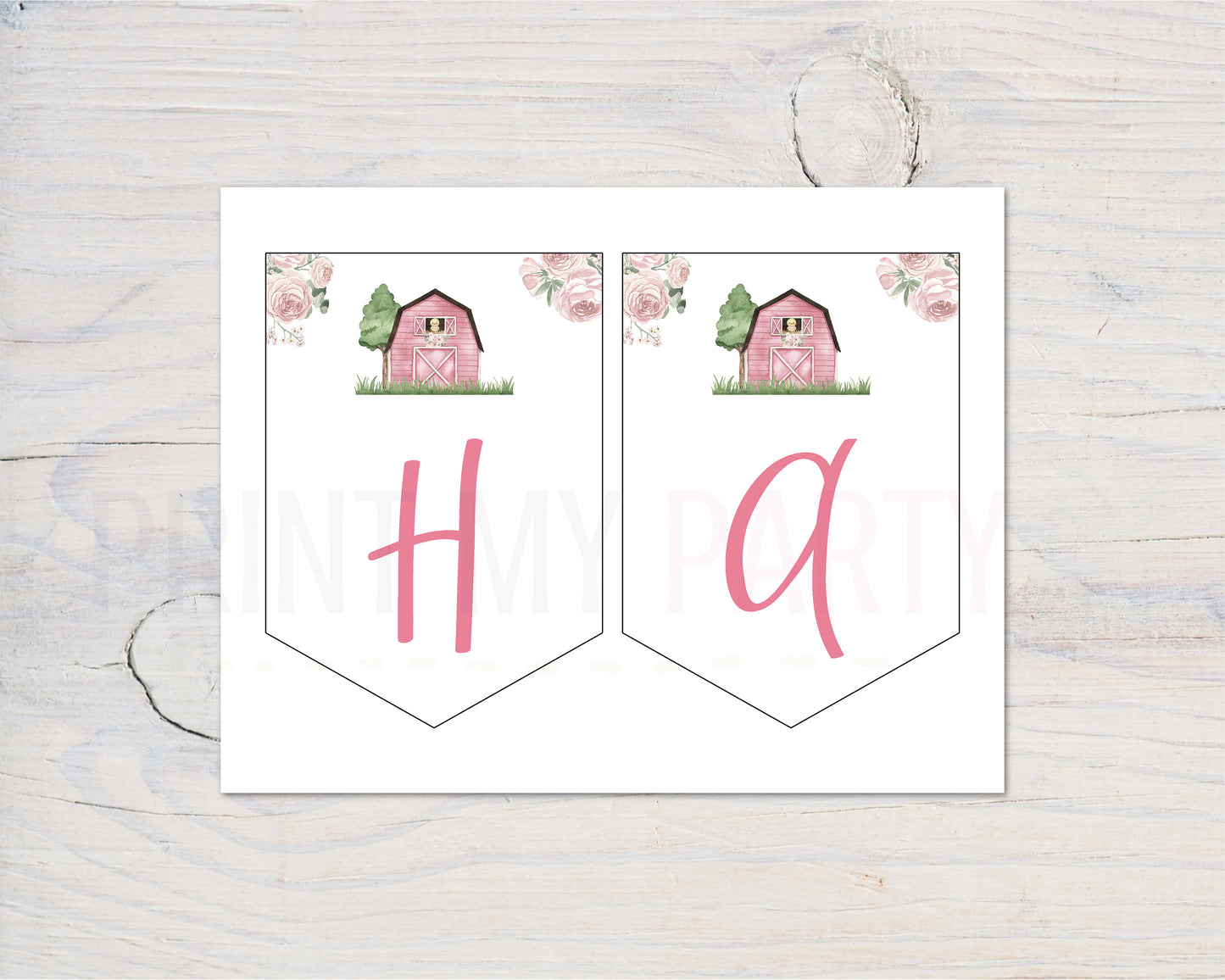 Floral Farm Happy Birthday Banner | Pink Barnyard Themed Party Decorations - 11A